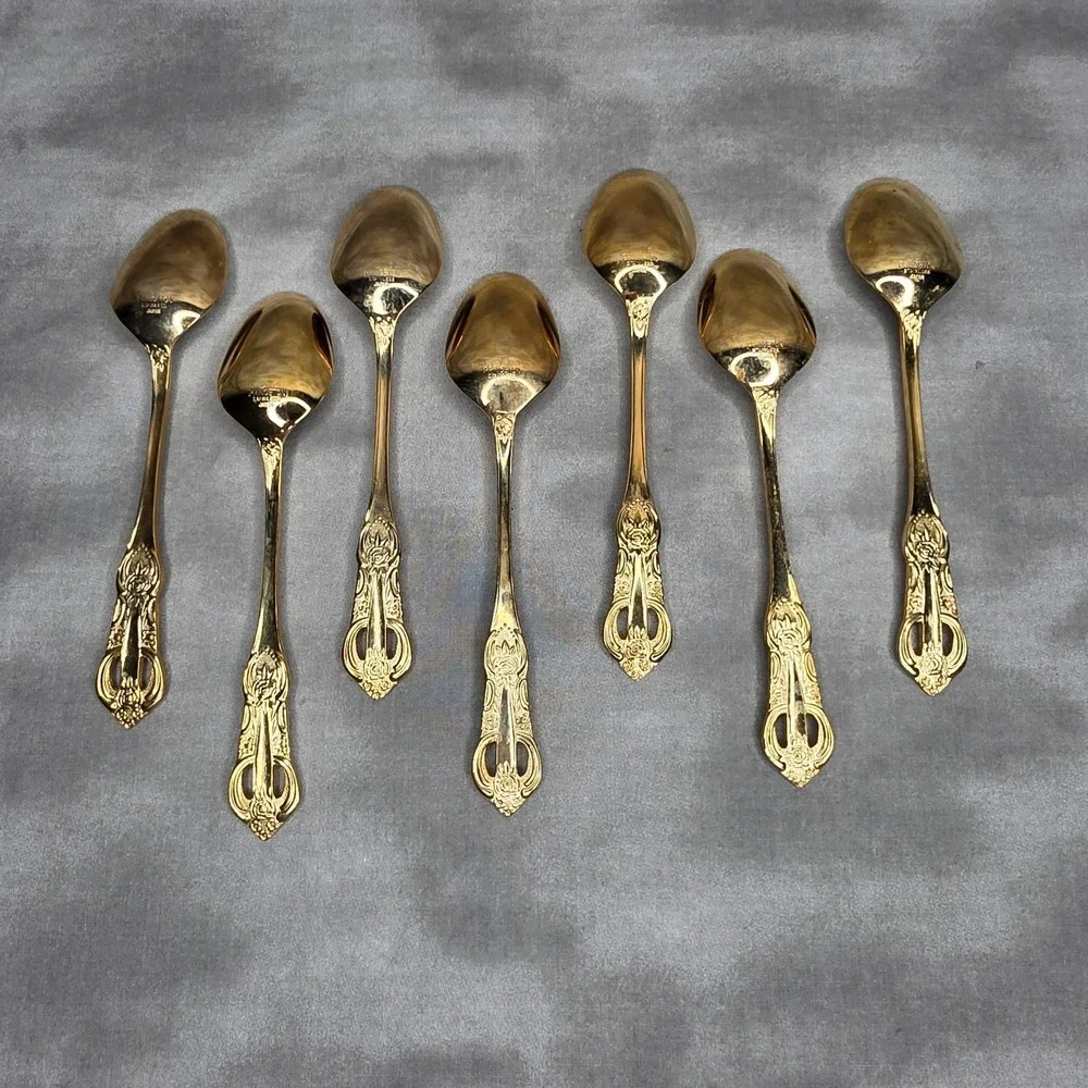 (X7) Hanford Forge Princeton Gold Electroplate Place/Oval Soup Spoons 7.25